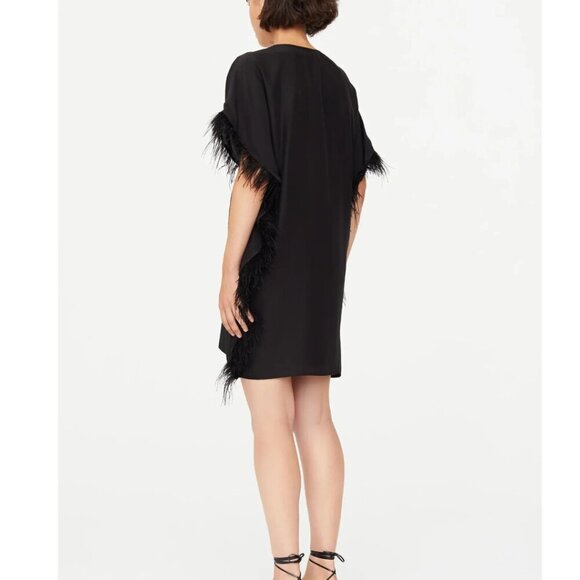 NWT Marie Oliver Women's Maura Feather V-Neck Dress 100% Silk - Black - Picture 3 of 10